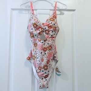 NWT Caden Lane Pink Floral One-Piece Swimsuit with Cutout